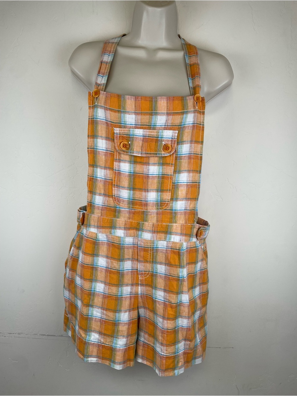 Sherry Taylor Shorts OverallshortsOrange Plaid Button-Detail Overall Romper